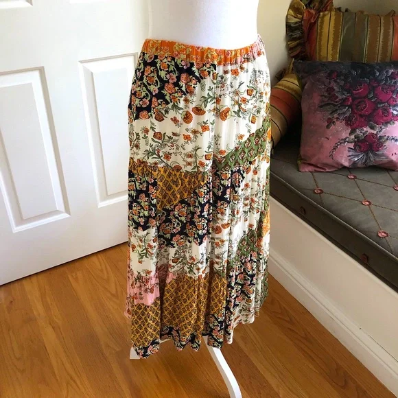 Sold Coldwater Creek Patchwork Tiered Pull On Multicolored Maxi Skirt (PL), NWOT - Picture 2 of 8
